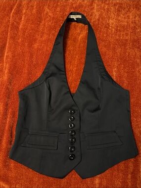 RW&CO. | Black Satin Button-Front Halter Vest | NWOT | M